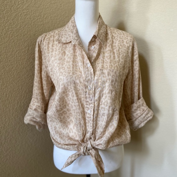 NWOT Gap Linen Leopard Print Boyfriend Shirt - Picture 1 of 6